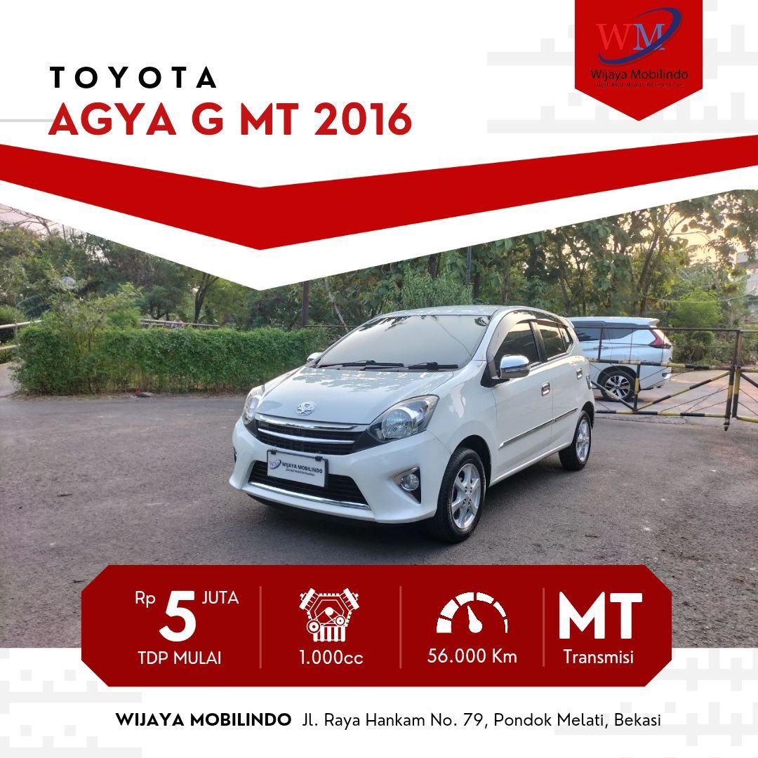 2016 Toyota Agya  1.0 G MT 1.0 G MT bekas