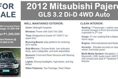 Used 2012 Mitsubishi Pajero GLS 3.2 Di-D 4WD AT